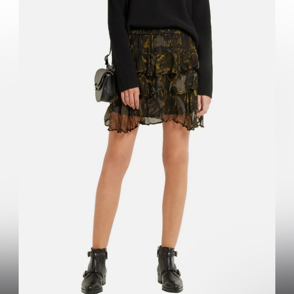IRO Black and Gold Ruffle Mini Skirt